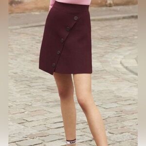 Sandro Fiji Asymmetric Hem Skirt in Bordeaux, Sandro Size 1, or U.S. Size Small